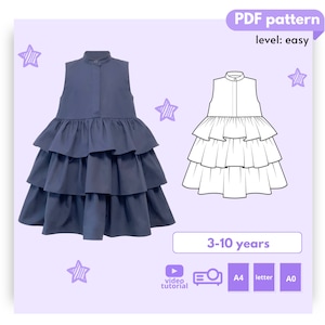 Patrón de costura vestido niña volantes SABRINA 3 - 10 Años PDF A4 Carta y A0 para impresión y Proyector