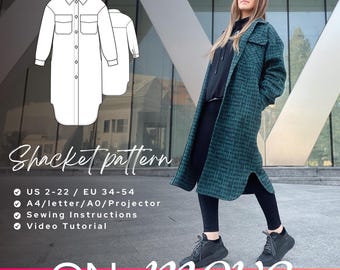 Patrón de costura para chaqueta Fallon: Sobrecamisa de lana (patrón PDF)