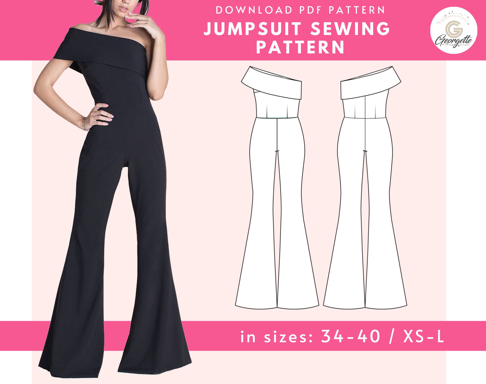 SARA elegant jumpsuit sewing pattern 34 36 38 40 EU PDF | Etsy