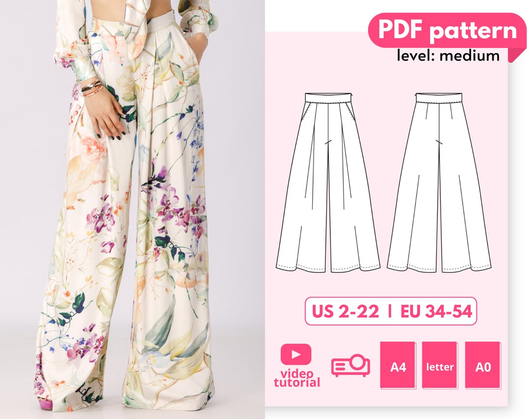 AMALIA Wide Leg Pants Sewing Pattern 32 54 EU PDF A4 - Etsy