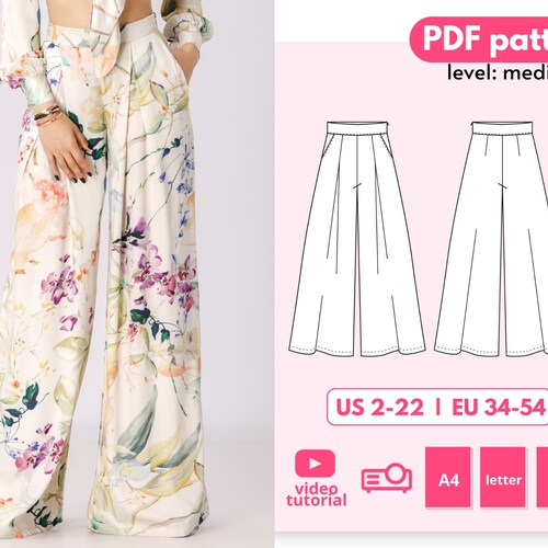 Wide-leg Pants PDF Sewing Pattern Palazzo Trousers Sizes - Etsy