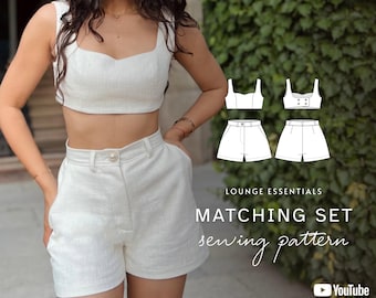 Sophie Sweetheart Neckline Crop Bustier Top Pattern + High Waisted Shorts Sewing Pattern Co-ords, Two Piece Set Pattern, Digital PDF Pattern