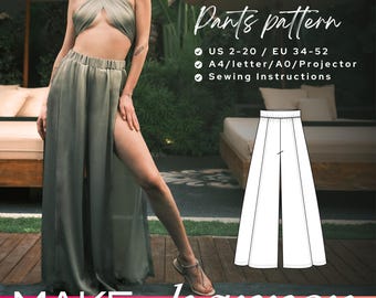 Patrón de costura de pantalón Palazzo ASSYE 34-52 EU, PDF A4 Carta y A0 para imprimir y proyectar