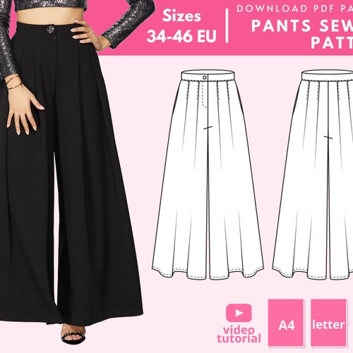 SPACE High Waisted Palazzo Pants Sewing Pattern 34 36 38 | Etsy