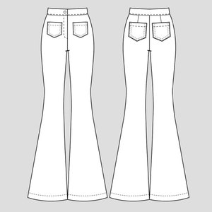 Alesia High-Rise Flare Jeans Pants with Pockets Pattern 34-54 EU PDF A4, Letter and A0 for printing and Projector image 7