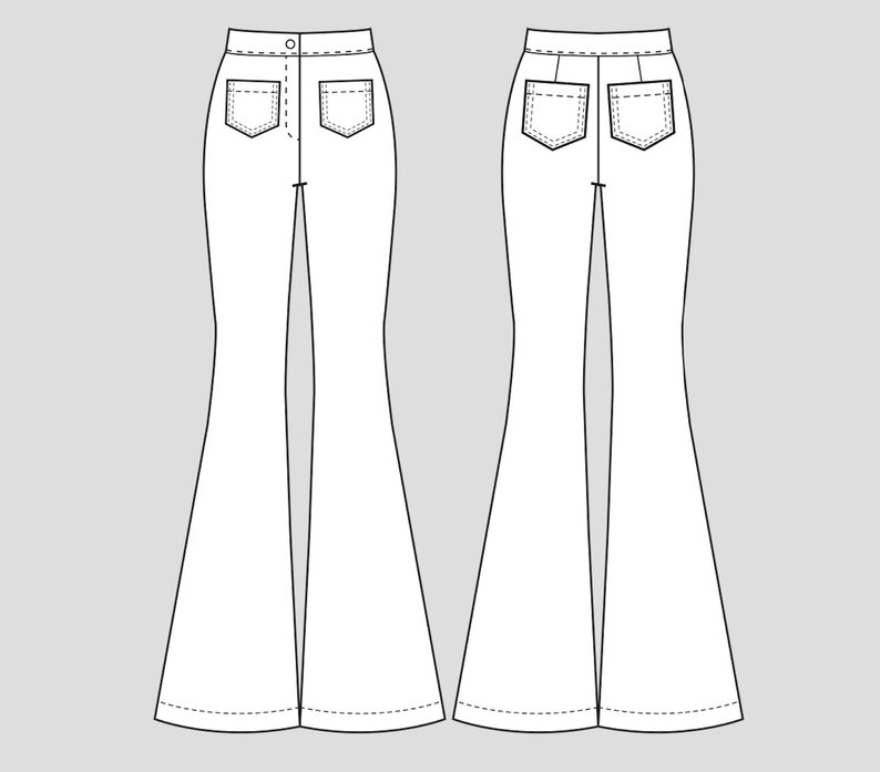 Alesia High-Rise Flare Jeans Pants with Pockets Pattern 34-54 EU PDF A4, Letter and A0 for printing and Projector image 7