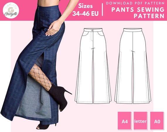 ANNE Split Side Wide Leg Pants Sewing Pattern 34 36 38 40 42 | Etsy