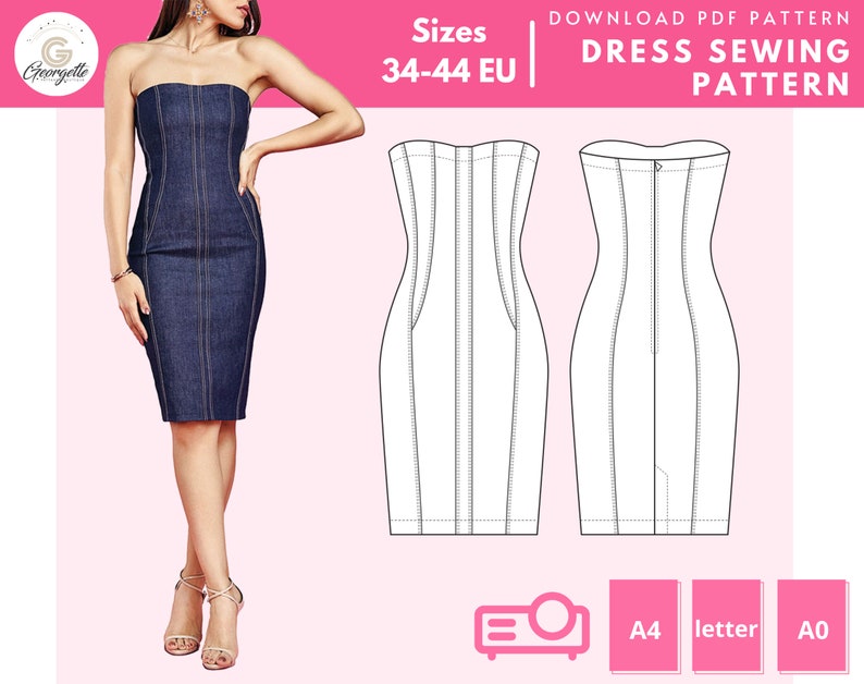 ANIKO Bodycon Dress Sewing Pattern Strapless Dress Pattern - Etsy