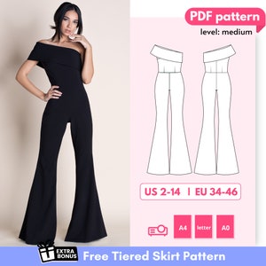 SARA elegant jumpsuit sewing pattern 34, 36, 38, 40, 42, 44, 46 EU - PDF A4 Letter and A0 for printing and Projector