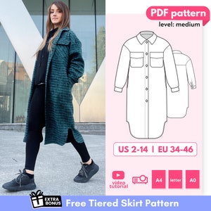 FALLON Shacket pattern, wool coat sewing pattern with pockets, overshirt pdf pattern,  Digital pdf sewing pattern for women 34-46 EU