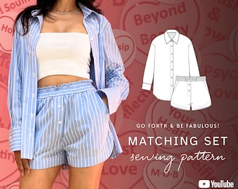 HARPER Summer Button-Up Set Sewing Pattern: Oversized Shirt & High Waist Shorts (PDF Pattern)