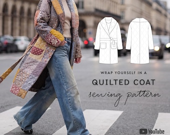 Oversized Quilted Jacket Sewing Pattern | Easy Long Wrap Coat, Beginner Friendly | Sizes 34-54 | PDF Projector A0 A4 (Instant Download)