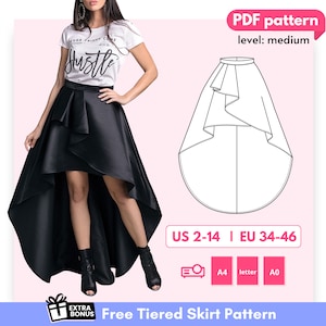 AGNES high-low skirt sewing pattern 34, 36, 38, 40, 42, 44, 46 EU - PDF A4 Letter and A0 for printing and Projector