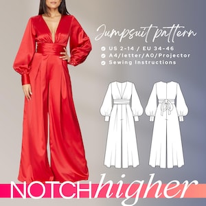 Olivia Palazzo Jumpsuit Sewing Pattern 34 36 38 40 42 44 46 EU, PDF A4, Letter and A0 for printing and Projector