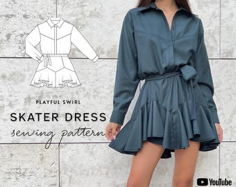 LANA DIY Mini Skater Dress Sewing Pattern: Flared Shirtwaist (PDF Download)