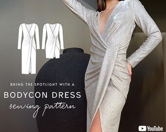 EVA Bodycon Dress Sewing Pattern: V-Neck Draped Evening Gown (Digital PDF Pattern)