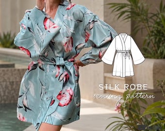 Kimono Sewing Pattern, Beach Cover Up Robe Pattern, Short Dress | Printable PDF Download | US 2-14 | EU 34-36