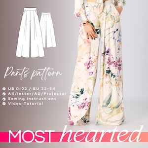 AMALIA wide leg pants sewing pattern 32 - 54 EU - PDF A4 Letter and A0 for printing and Projector