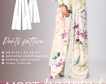 AMALIA wide leg pants sewing pattern 32 - 54 EU - PDF A4 Letter and A0 for printing and Projector