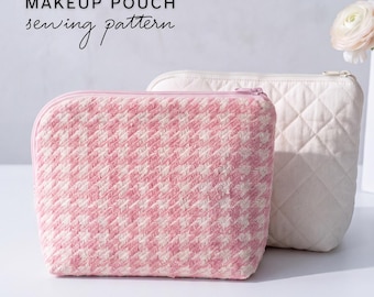 Makeup Bag Sewing Pattern, small purse pattern| Easy Sewing Pattern | Quilted Zipper Pouch With Brush Holder (PDF Download)