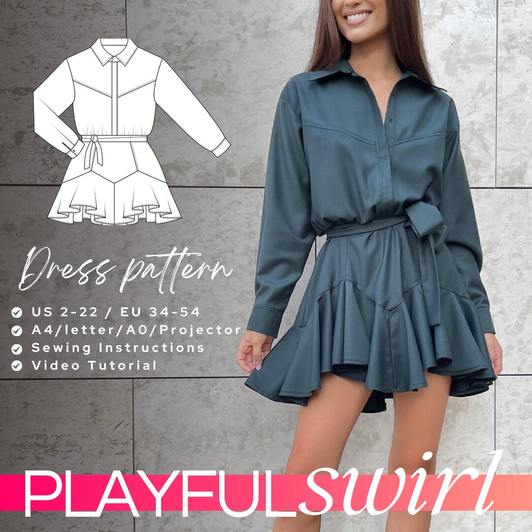 Patrón de costura para minivestido skater DIY: Vestido camisero acampanado  (Descargar PDF) México