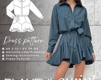 Patrón de costura para minivestido skater DIY: Vestido camisero acampanado (Descargar PDF)