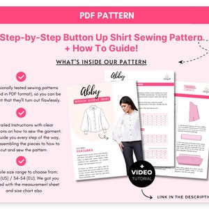 ABBY Button up Fitted Shirt With Bishop Sleeve Sewing Pattern 34 - 54 ...