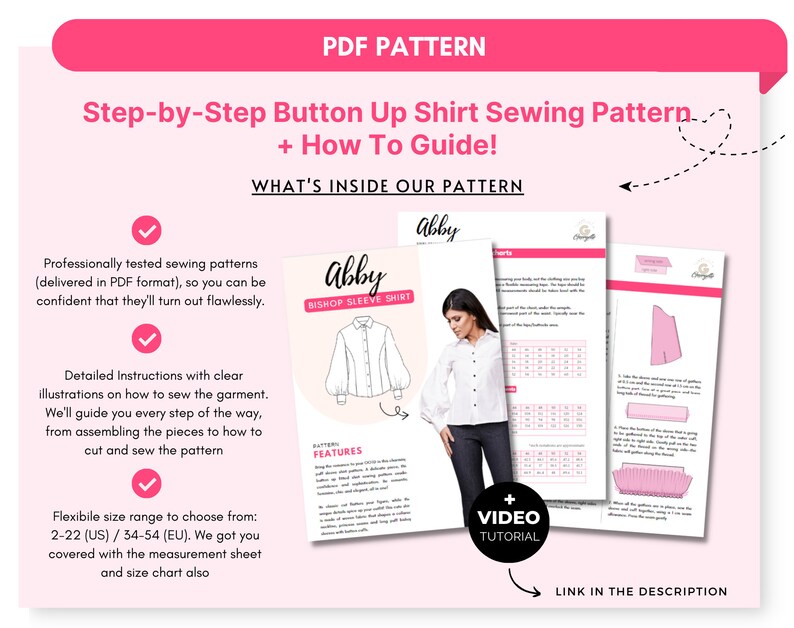 ABBY Button up Fitted Shirt With Bishop Sleeve Sewing Pattern 34 - 54 ...