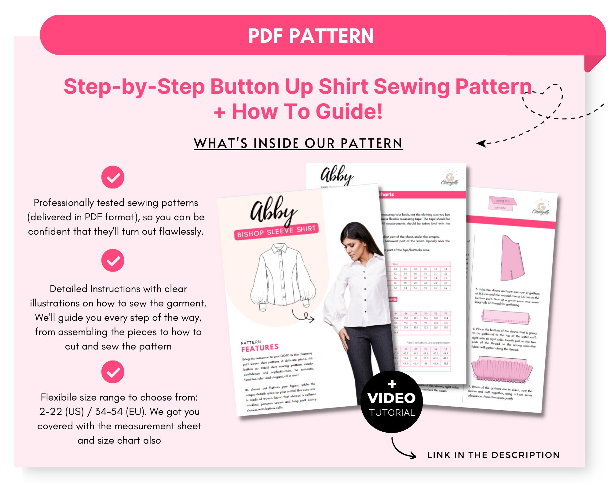 ABBY Button up Fitted Shirt With Bishop Sleeve Sewing Pattern 34 - 54 ...