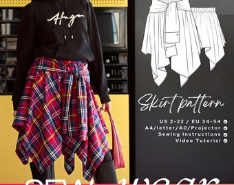 Patrón de costura de falda Erin en PDF / Tallas 34-54 EU / Falda de pañuelo con manga camisera / Patrón de costura de falda A4, A0, Carta, Proyector