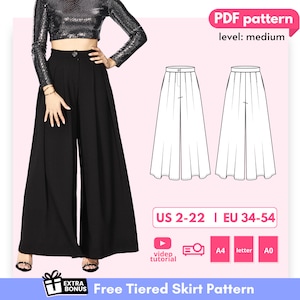 SPACE High Waisted Palazzo Pants Sewing Pattern 34-54 EU, PDF A4, Letter, A0 for printing and Projector files