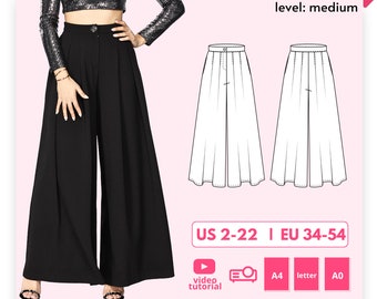 SPACE High Waisted Palazzo Pants Sewing Pattern 34-54 EU, PDF A4, Letter, A0 for printing and Projector files