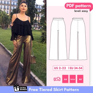 AMIRA Wide Leg Pants Sewing Pattern 34-54 EU, PDF A4 Letter and A0 for printing and Projector image 1