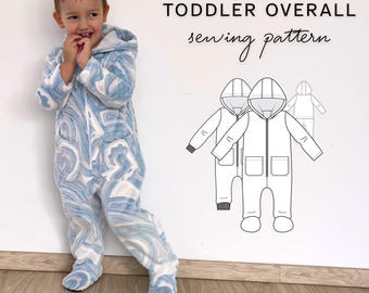 Kids Pajama Sewing Pattern, Hooded Fleece Sleepsuit, Zip Up Footed PDF Pattern, EU 92-122 / US 2-7 Years, Didoo