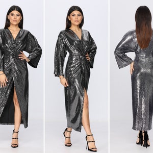 CARLA DIY ocassion sequin knotted dress sewing pattern, long sleeve twist front dress pattern, formalwear above the ankle dress, prom dress image 3