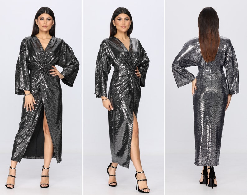 CARLA DIY ocassion sequin knotted dress sewing pattern, long sleeve twist front dress pattern, formalwear above the ankle dress, prom dress image 3