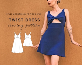 ALANI A-Line Twist Summer Dress Sewing Pattern: EU 32-46, US 0-14 (pdf Pattern)