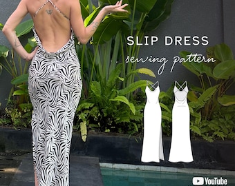 Backless Dress Pattern, Cowl Neck Slip Dress Pattern, Open Back with Crossed Straps, PDF – Bali