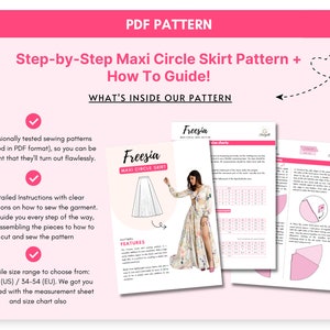 Freesia Printable Circle Skirt Pattern, three quarter circle skirt sewing pattern, high waist floor length skirt pattern 34-54 EU image 2