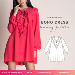 JADE Babydoll Dress Sewing Pattern: Ruffle Mini Dress with Bishop Sleeves (Digital PDF)