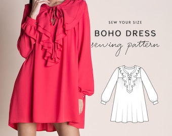 JADE Babydoll Dress Sewing Pattern: Ruffle Mini Dress with Bishop Sleeves (Digital PDF)