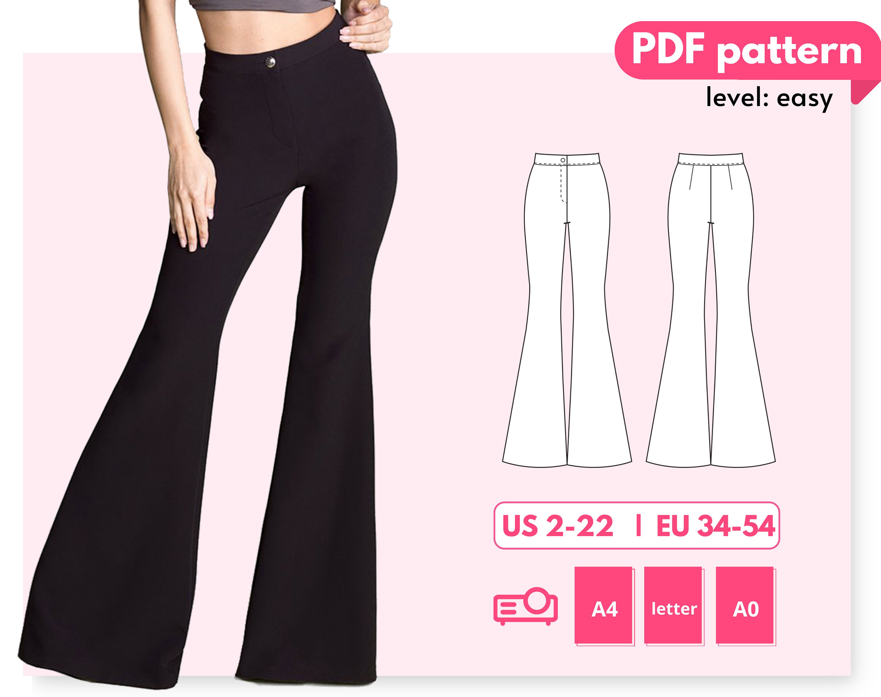 ANELISE Flare High Waist Pants Sewing Pattern 34 54 EU PDF - Etsy