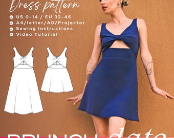 Patrón de costura para vestido de verano con corte en A y giro: tallas UE 32-46, EE. UU. 0-14 (patrón en PDF)