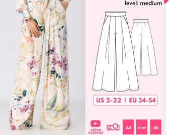 AMALIA wide leg pants sewing pattern 32 - 54 EU - PDF A4 Letter and A0 for printing and Projector