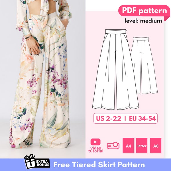 AMALIA wide leg pants sewing pattern 32 - 54 EU - PDF A4 Letter and A0 for printing and Projector