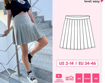 DIANA Y2K Tennis Skirt Sewing Pattern 34 36 38 40 42 44 46 EU, PDF A4, Letter and A0 for printing and Projector