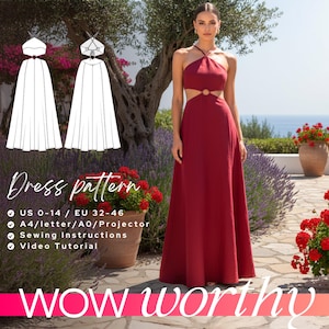 ALLIE Halter Maxi Dress Sewing Pattern: Flared Backless Design (PDF Pattern, EU 32-46)