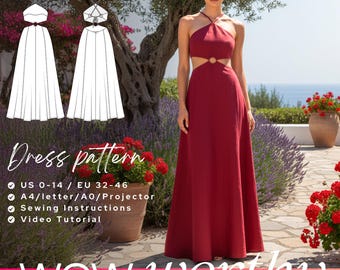 chinese dress ladies Side Slit Halter Neck Backless Maxi Dress Sewing Pattern – Patterns For Less main image 0