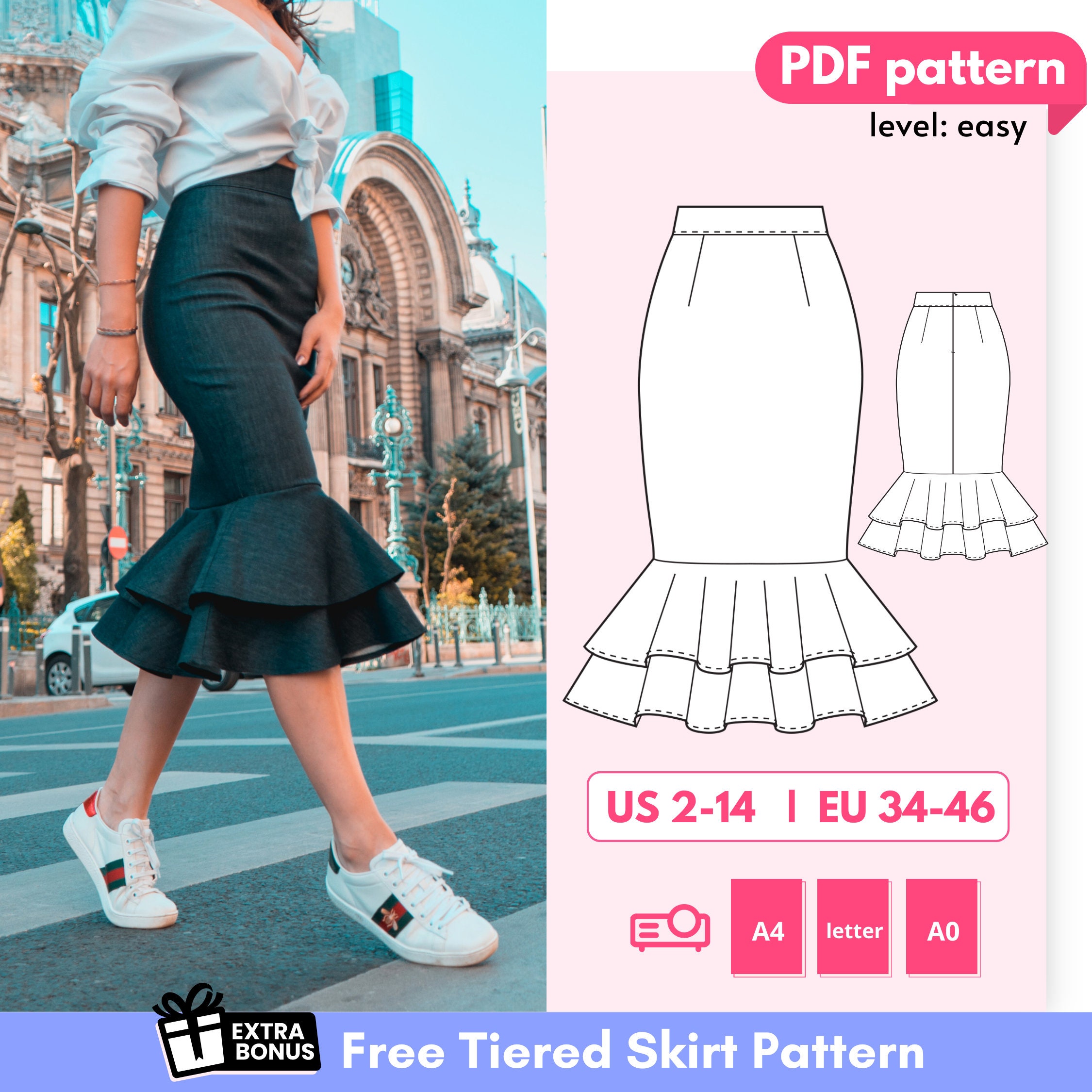 RANYA High Waist Skirt Pattern Mermaid Skirt Pattern Trumpet