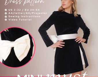 Patrón de costura para vestido de cóctel ANNIA de corte A: Cinturón con lazo desmontable (patrón en PDF)